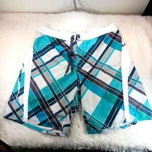 OP Blue and White Geometric Board Shorts Lined. Mens Large 36/38 NWOT